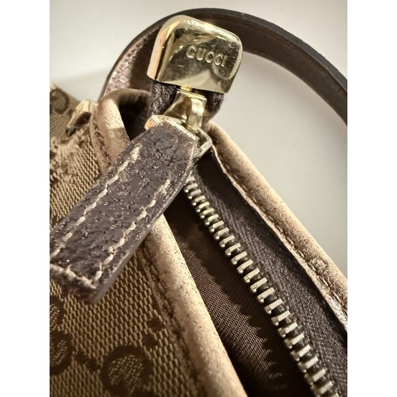 Gucci GG Canvas Brown Messenger Crossbody Bag Leather Trim Gold Hardware Read - Picture 10 of 14